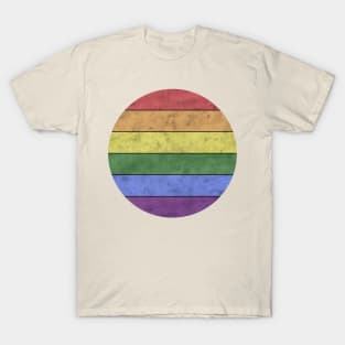 Vintage LGBT flag pride distressed black Rainbow wood T-Shirt